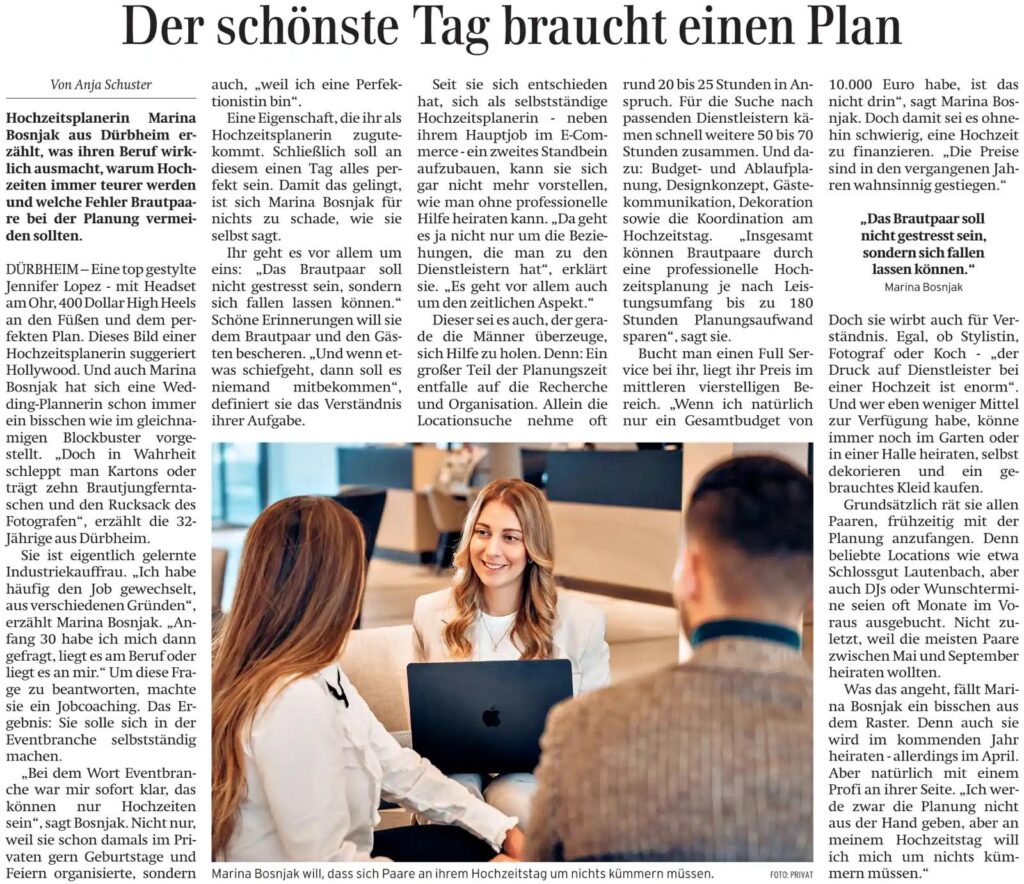 Zeitungsinterview Hochzeitsplaner Bodensee